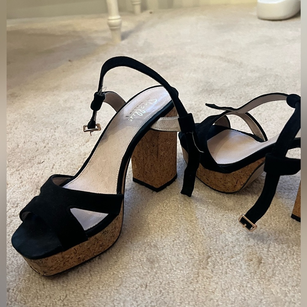 Shellys London Black Suede Platform Sandal 8.5